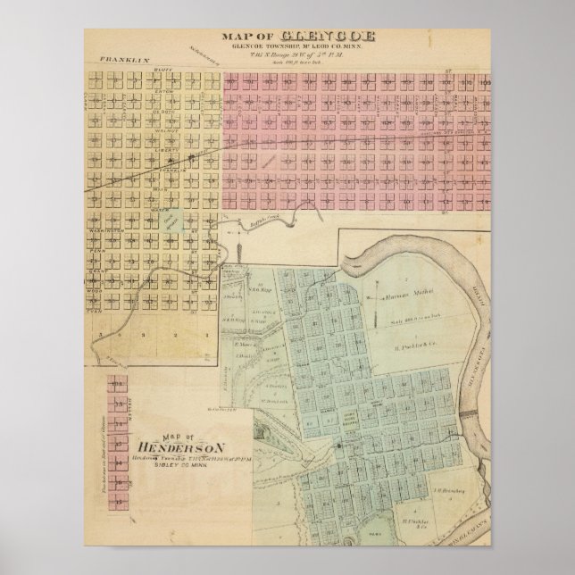 Map of Glencoe, Map of Henderson, Minnesota Poster (Front)