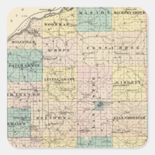 Map of Grant County and Village of Lancaster Square Sticker