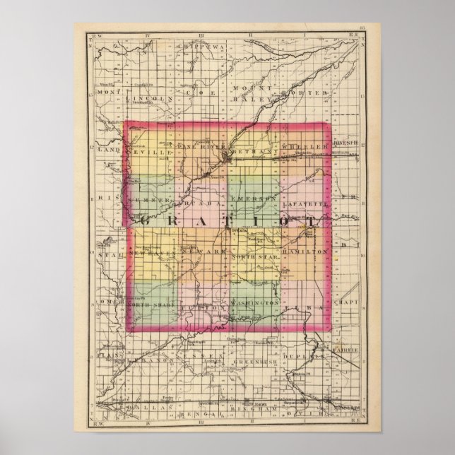 Map of Gratiot County, Michigan Poster (Front)