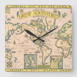 Map of Great Adventures Square Wall Clock