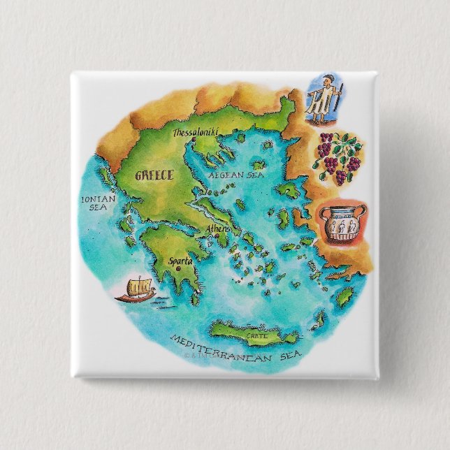 Map of Greece Isles 15 Cm Square Badge (Front)