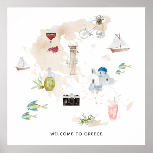 Map of Greece Welcome Poster