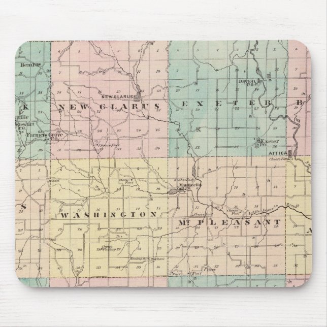 Map of Green County, State of Wisconsin Mouse Mat (Front)