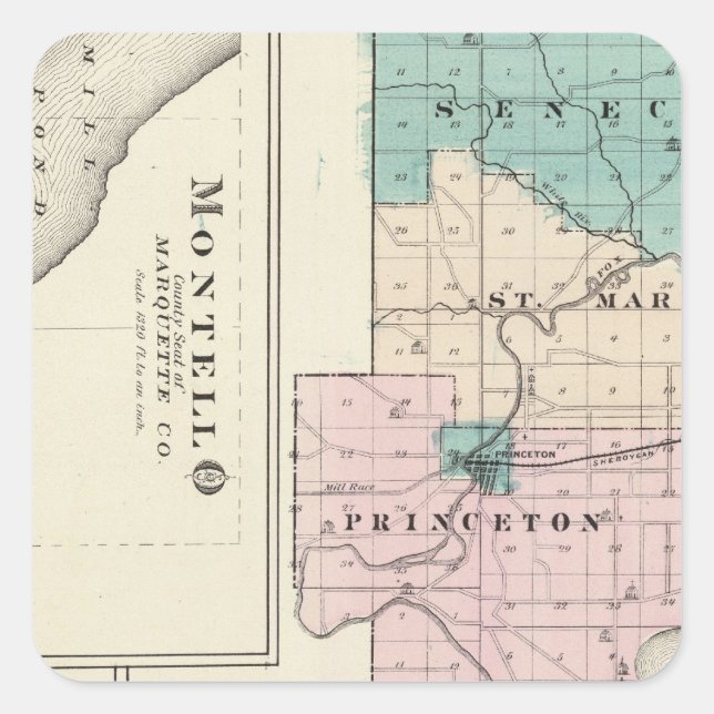 Map of Green Lake County, State of Wisconsin Square Sticker (Front)
