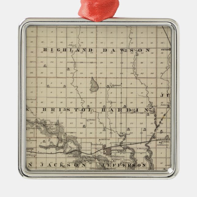 Map of Greene County, State of Iowa Metal Tree Decoration (Front)