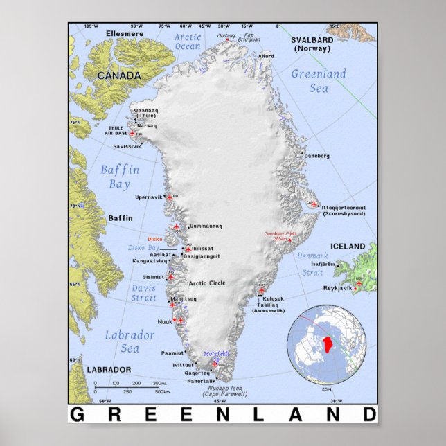 Map of Greenland Without Ice Poster (Front)