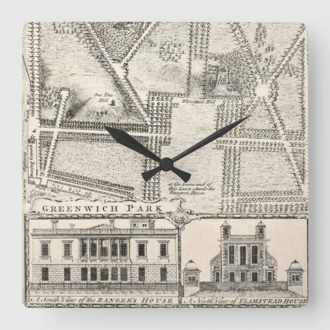 Map of Greenwich Park Square Wall Clock (Front)