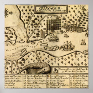 Map of Guayaquil, Ecuador (1741) Poster
