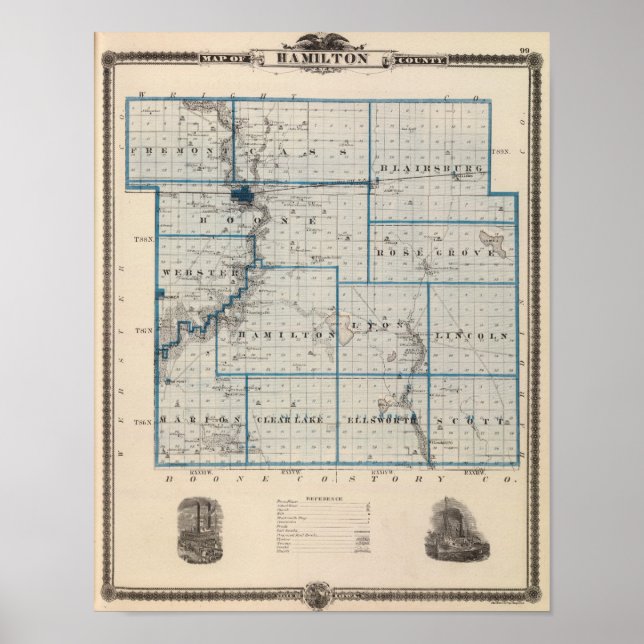 Map of Hamilton County, State of Iowa Poster (Front)
