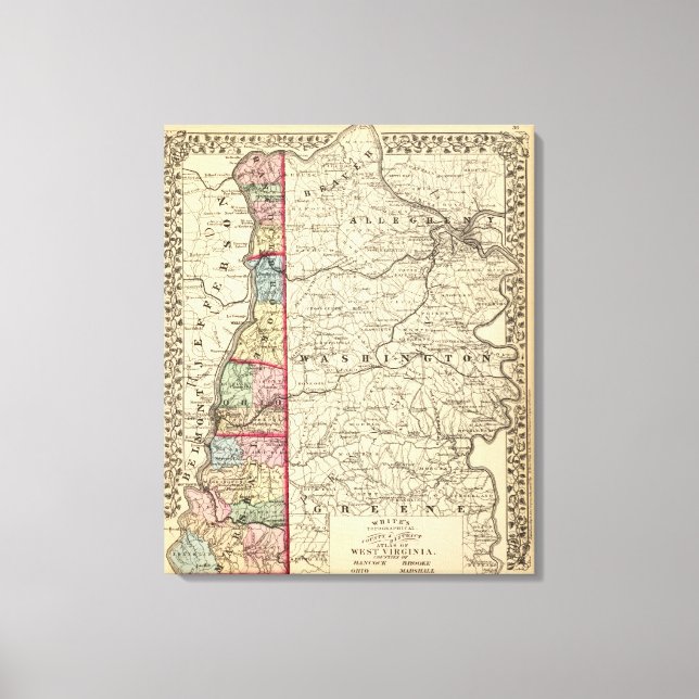 Map of Hancock, Brooke, Ohio, Marshall counties Canvas Print (Front)