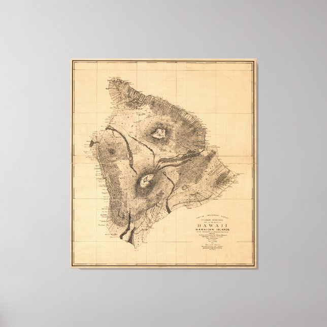 Map of Hawaii, Hawaiian islands (1886) Canvas Print (Front)