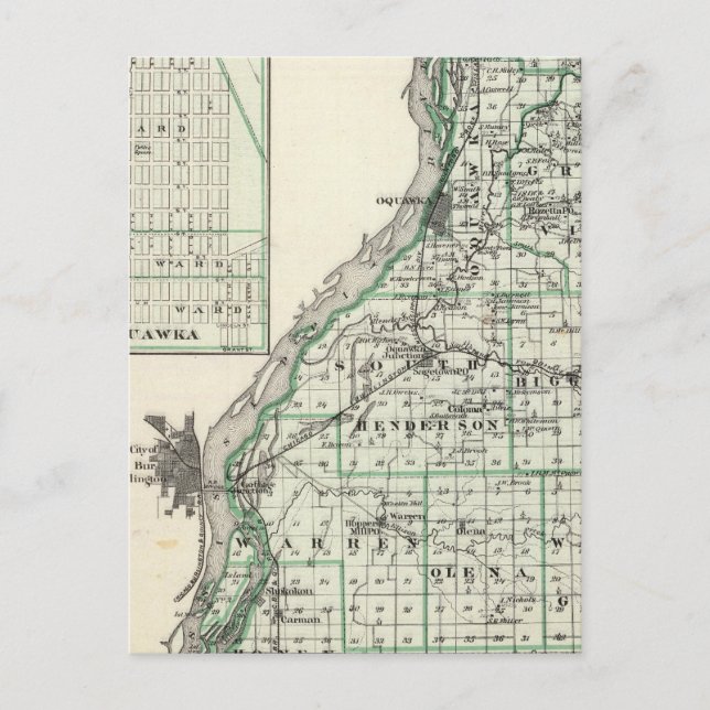 Map of Henderson County and Oquawka Postcard (Front)