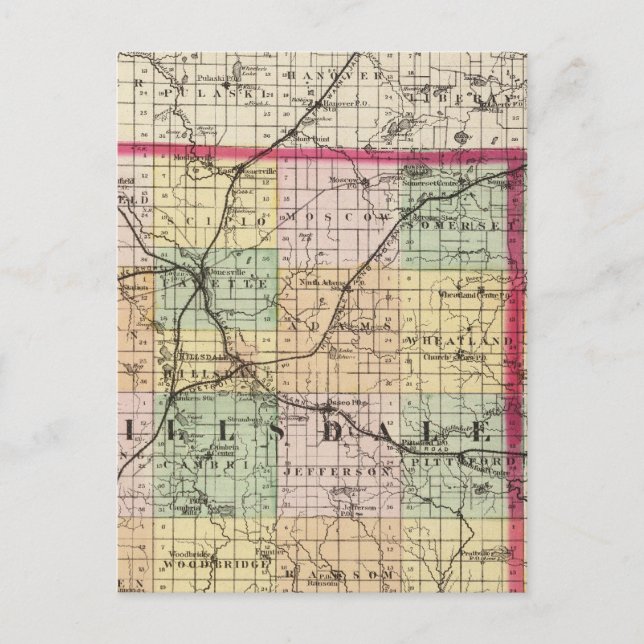 Map of Hillsdale County, Michigan Postcard (Front)