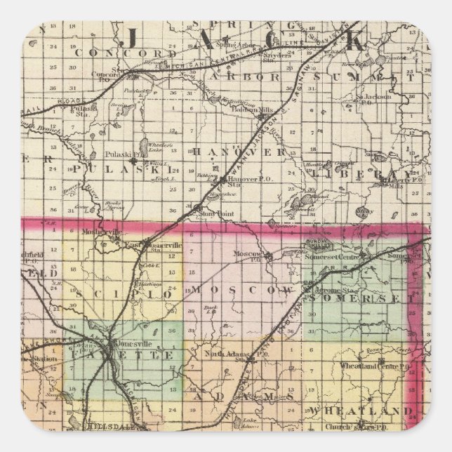 Map of Hillsdale County, Michigan Square Sticker (Front)