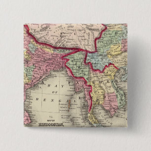 Map Of Hindoostan, Farther India, China, and Tibet 15 Cm Square Badge