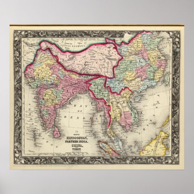 Map Of Hindoostan, Farther India, China, and Tibet Poster (Front)