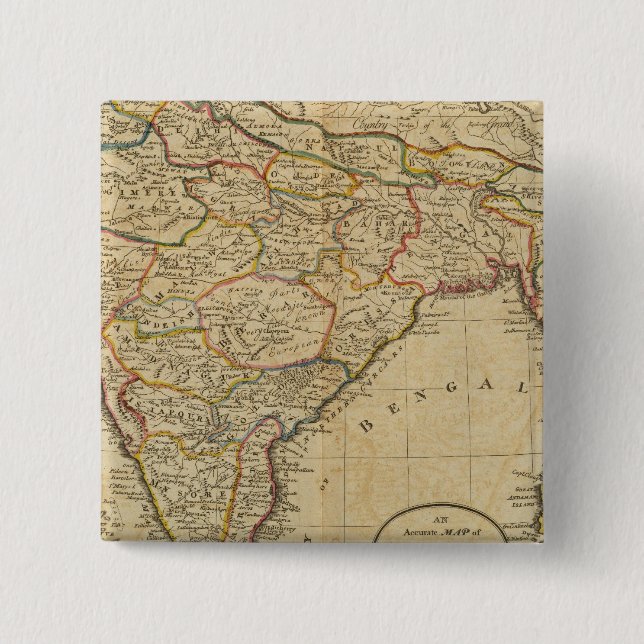 Map of Hindostan or India 15 Cm Square Badge (Front)