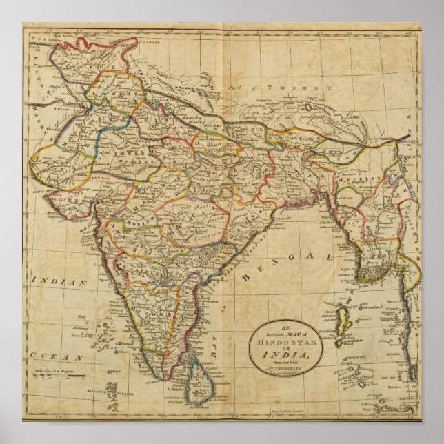 Map of Hindostan or India Poster (Front)