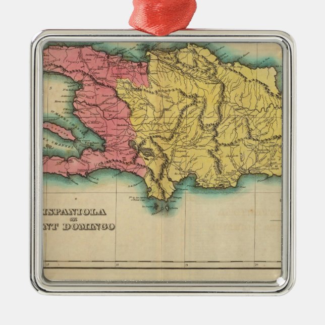 Map Of Hispaniola, Or St Domingo Metal Tree Decoration (Front)