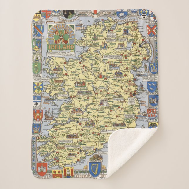 Map of Historical Ireland Sherpa Blanket (Front)