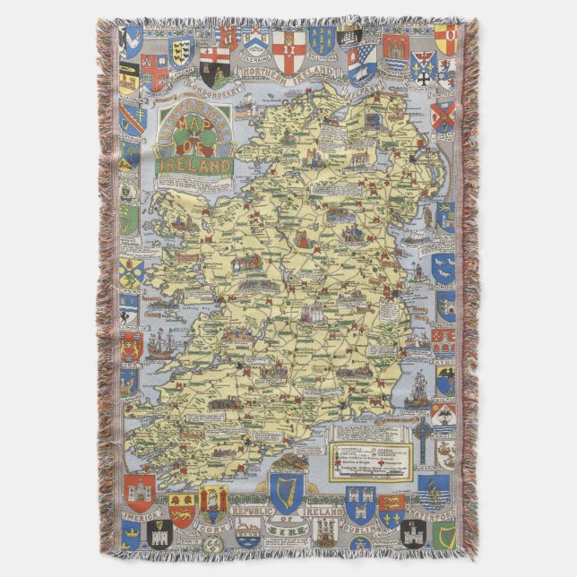 Map of Historical Ireland Throw Blanket (Front Vertical)