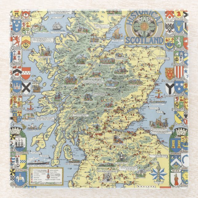 Map of Historical Scotland Glass Coaster (Front)