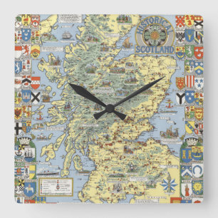 Map of Historical Scotland Square Wall Clock