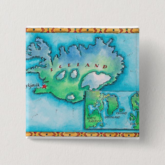 Map of Iceland 15 Cm Square Badge (Front)