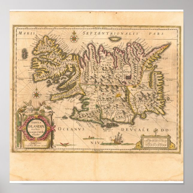 Map of Iceland (Blaeu, 1645) Poster (Front)