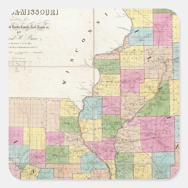 Map of Illinois & Missouri Square Sticker (Front)
