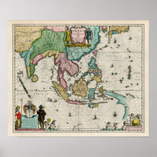 Map of India and Far East, 1642 Map Poster
