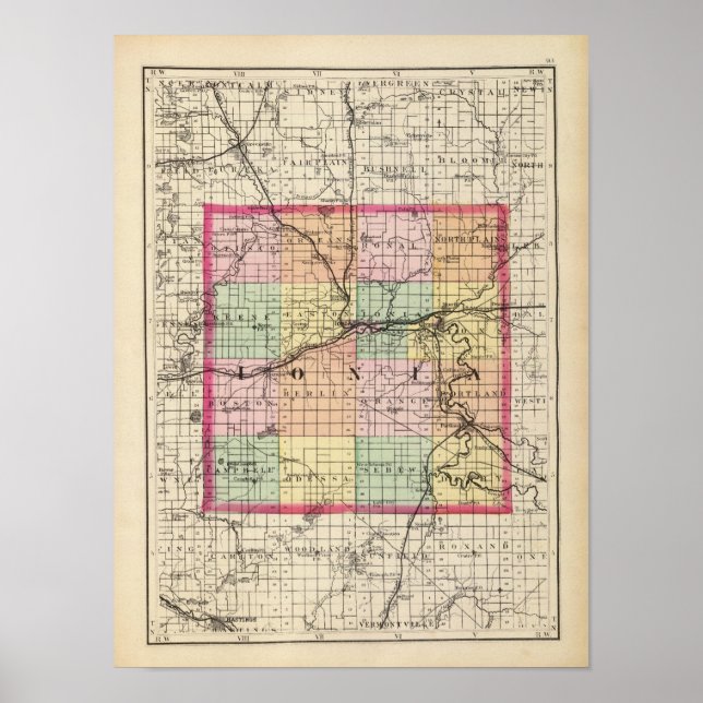 Map of Ionia County, Michigan Poster (Front)
