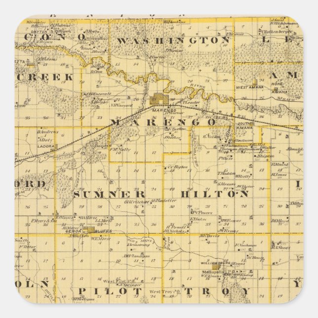Map of Iowa County, State of Iowa Square Sticker (Front)
