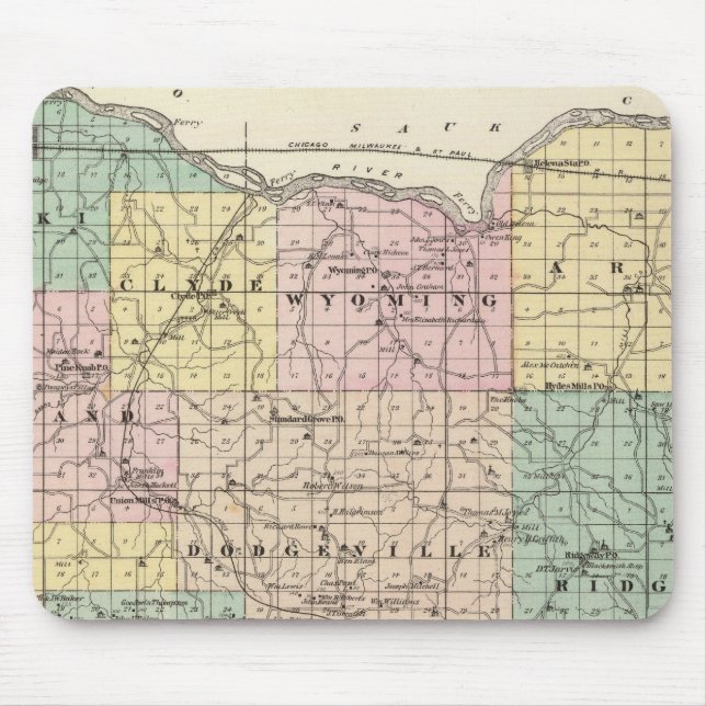 Map of Iowa County, State of Wisconsin Mouse Mat (Front)