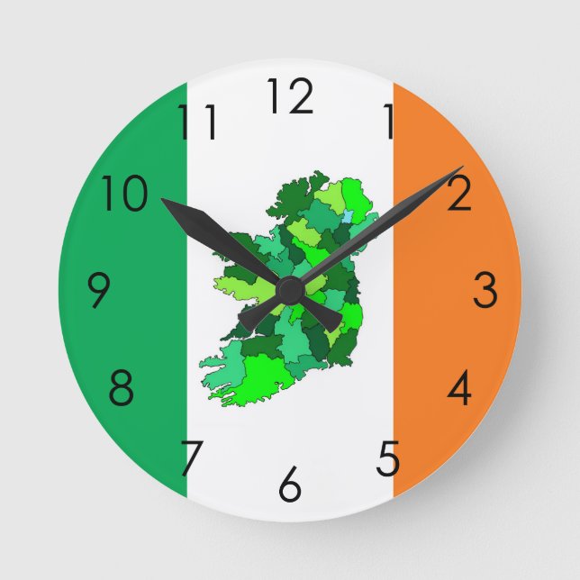 Map of Ireland and Irish Flag Round Clock (Front)