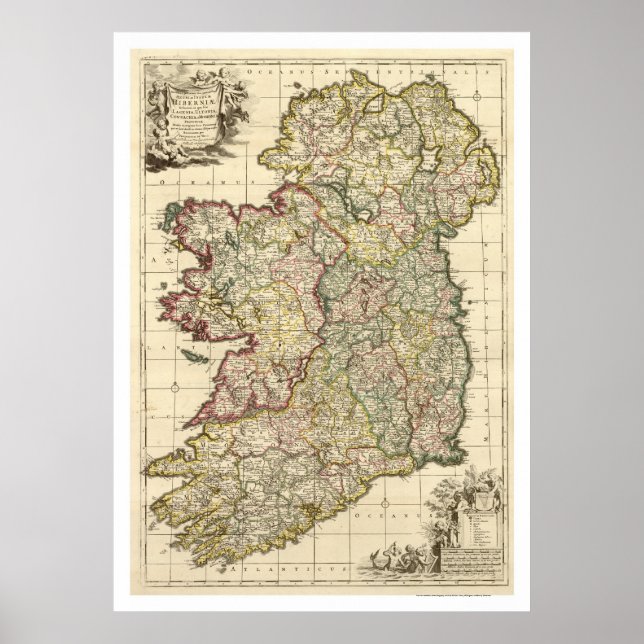 Map of Ireland by Frederik de Wit 1710 Poster (Front)