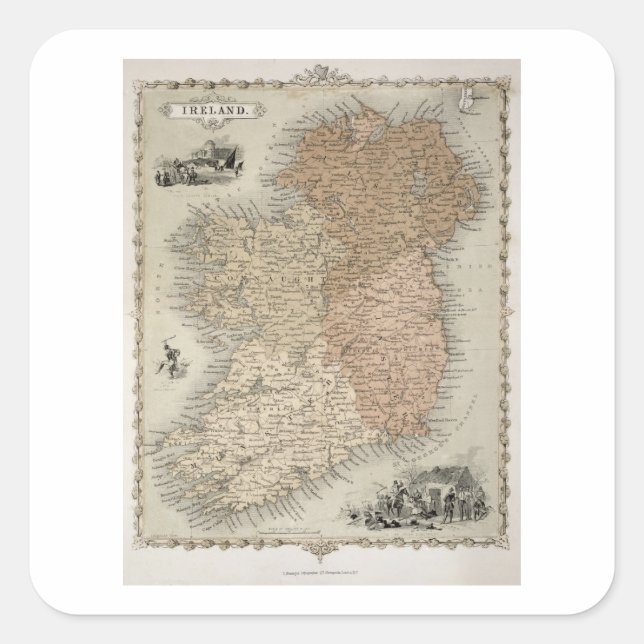 Map of Ireland, published c.1850 (hand-coloured en Square Sticker (Front)