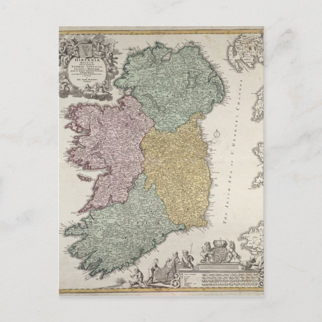 Map of Ireland showing the Provinces of Ulster Postcard (Front)