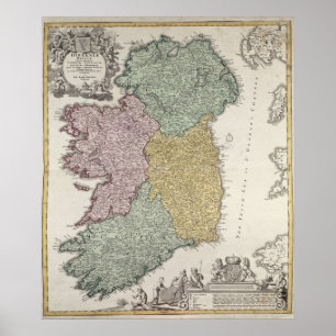 Map of Ireland showing the Provinces of Ulster Poster