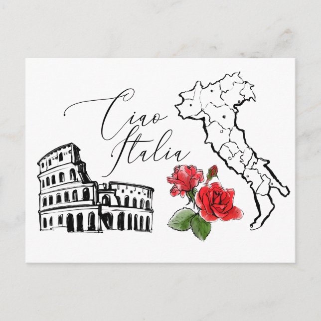 *~* Map of Italy Ciao Italia Italian Language Postcard (Front)