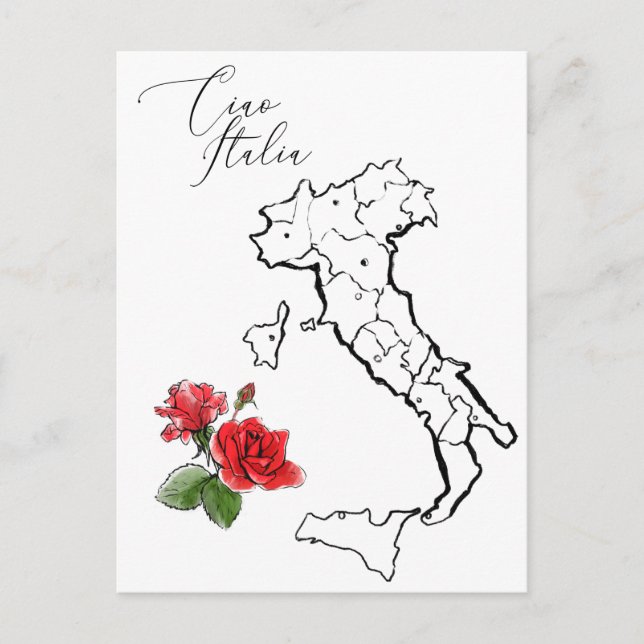 *~* Map of Italy Ciao Italia Italian Language Postcard (Front)