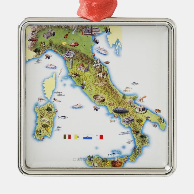 Map of Italy Metal Tree Decoration (Front)