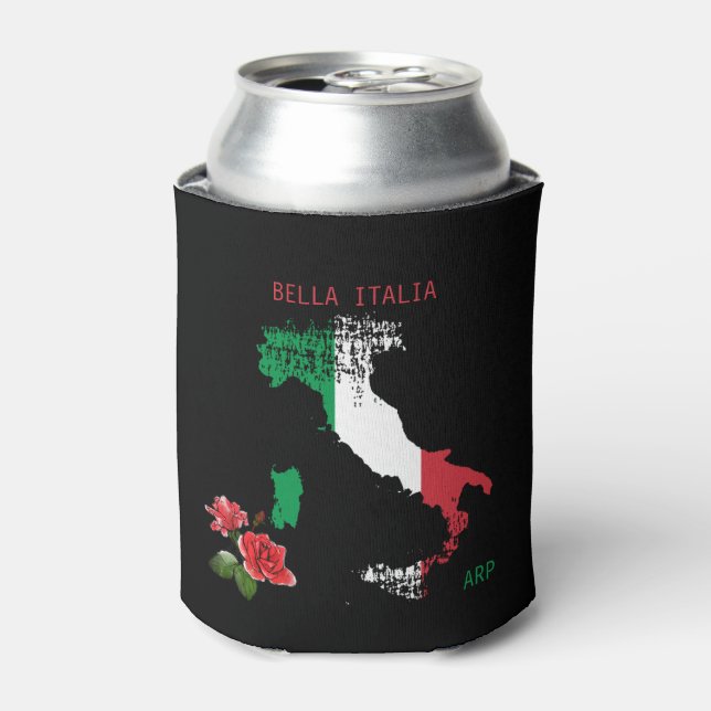 *~* Map of Italy Saluti Italia Italian Language Can Cooler (Can Front)