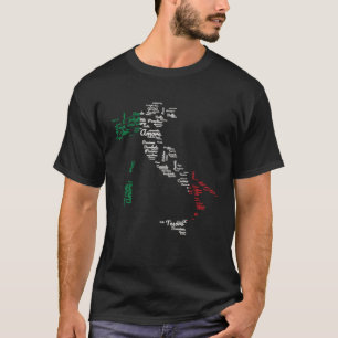 Map of Italy Silhouette Italian Flag Cities Phrase T-Shirt