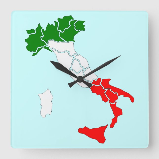 Map of Italy square clock. Wall Clock (Front)