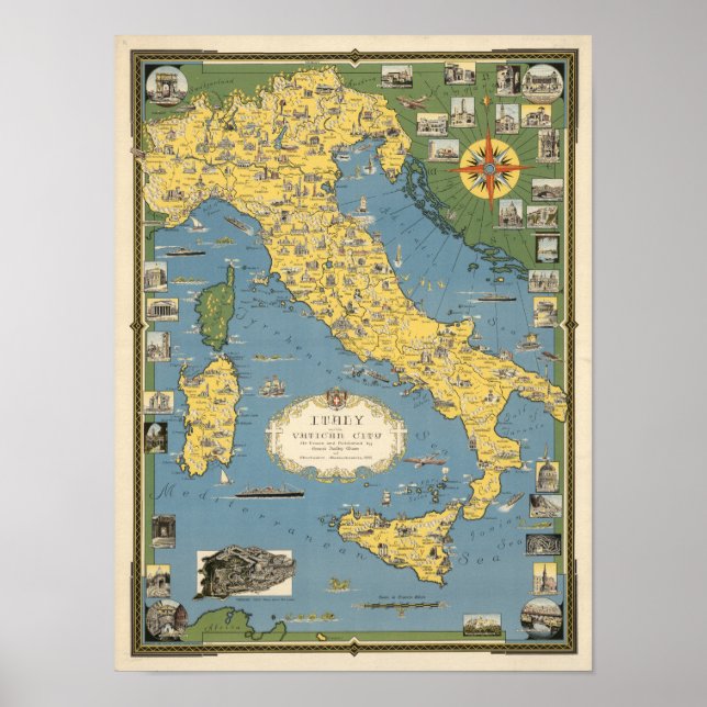 Map of Italy with Vatican City Poster (Front)