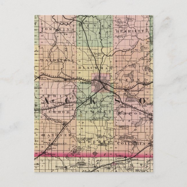 Map of Jackson County, Michigan Postcard (Front)