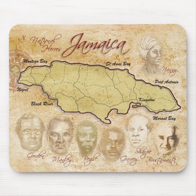 Map of Jamaica with National Heroes Mouse Mat (Front)
