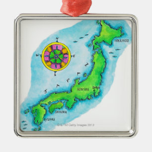 Map of Japan Metal Tree Decoration