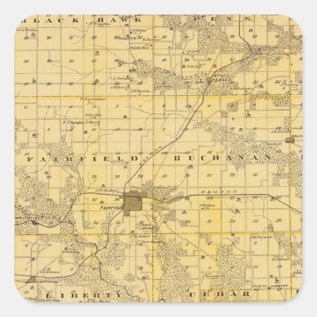 Map of Jefferson County, State of Iowa Square Sticker (Front)